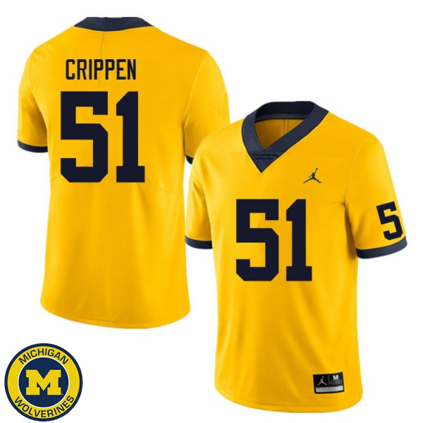 Mens Michigan Wolverines #51 Greg Crippen Yellow Official Game Jersey